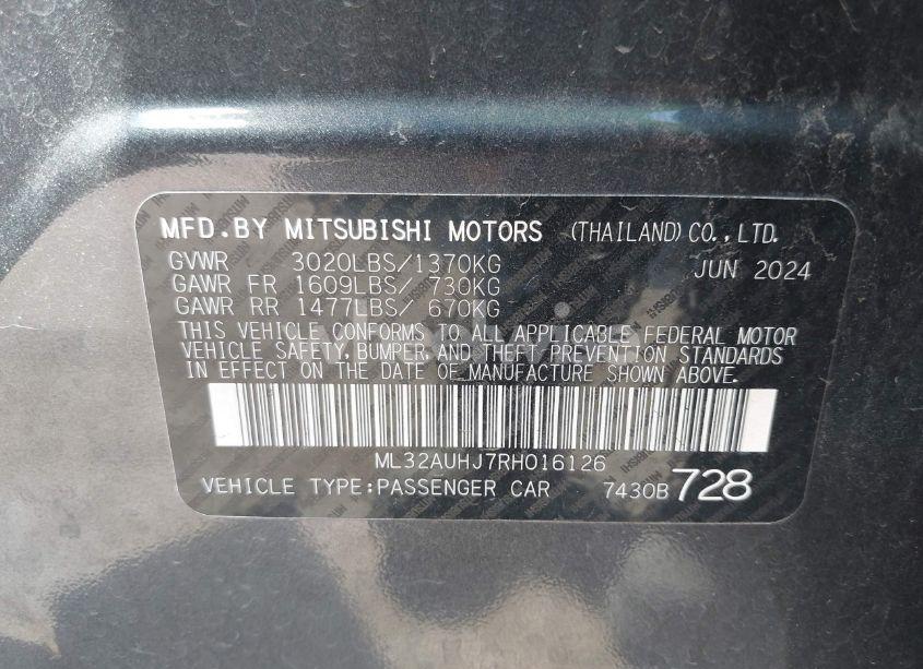 Photo 9 of 2024 Mitsubishi Mirage ES/LE (VIN ML32AUHJ7RH016126)