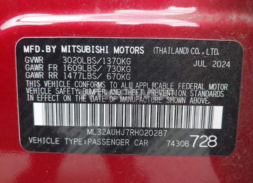 Photo 9 of 2024 Mitsubishi Mirage ES/LE (VIN ML32AUHJ7RH020287)