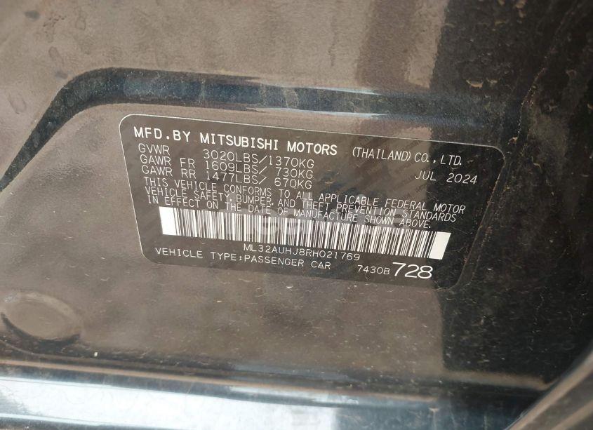 Photo 9 of 2024 Mitsubishi Mirage ES/LE (VIN ML32AUHJ8RH021769)