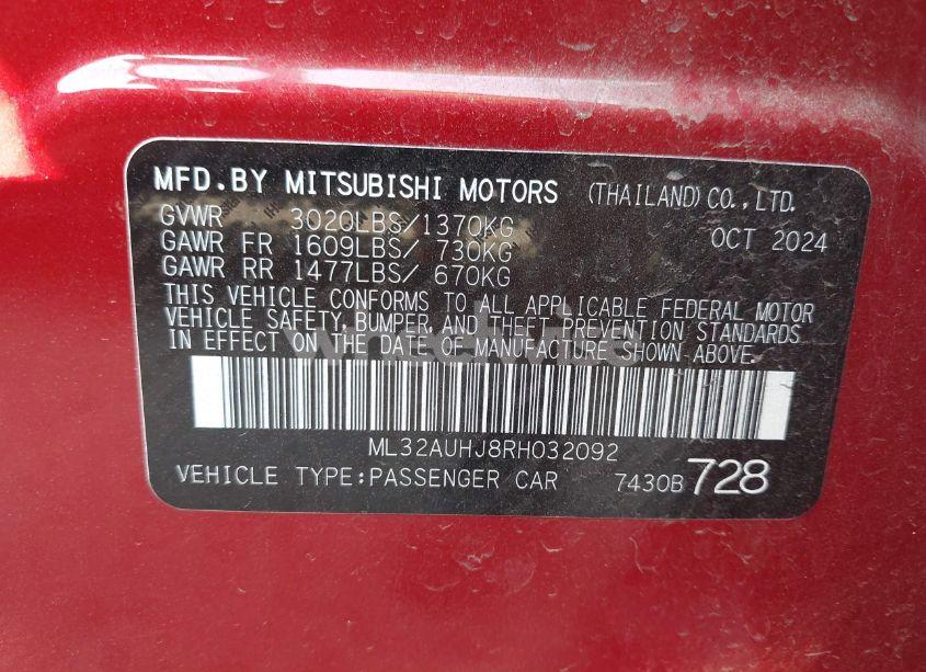 Photo 9 of 2024 Mitsubishi Mirage ES/LE (VIN ML32AUHJ8RH032092)
