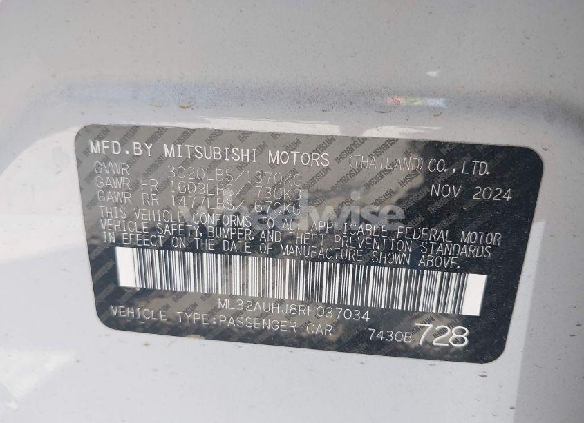 Photo 9 of 2024 Mitsubishi Mirage ES/LE (VIN ML32AUHJ8RH037034)