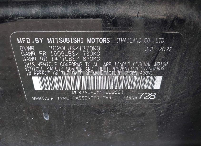 Photo 9 of 2022 Mitsubishi Mirage ES/LE (VIN ML32AUHJXNH009861)