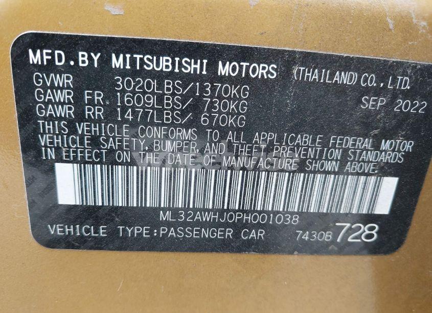 Photo 9 of 2023 Mitsubishi Mirage BLACK EDITION/RALLIART/SE (VIN ML32AWHJ0PH001038)