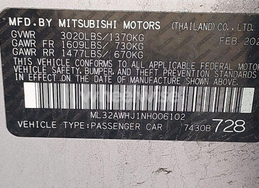 Photo 9 of 2022 Mitsubishi Mirage BLACK EDITION (VIN ML32AWHJ1NH006102)