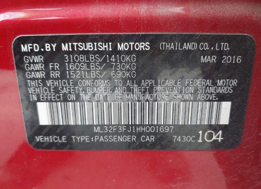 Photo 9 of 2017 Mitsubishi Mirage G4 ES (VIN ML32F3FJ1HH001697)