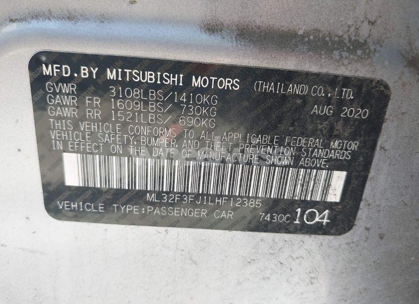Photo 9 of 2020 Mitsubishi Mirage G4 ES (VIN ML32F3FJ1LHF12385)