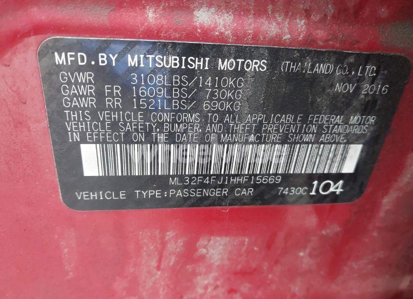 Photo 9 of 2017 Mitsubishi Mirage G4 SE (VIN ML32F4FJ1HHF15669)