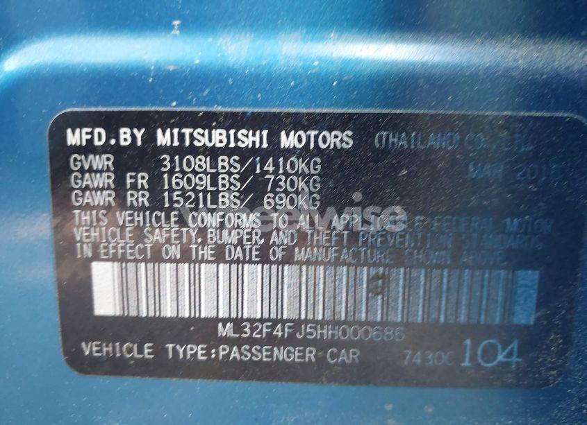 Photo 9 of 2017 Mitsubishi Mirage G4 SE (VIN ML32F4FJ5HH000686)