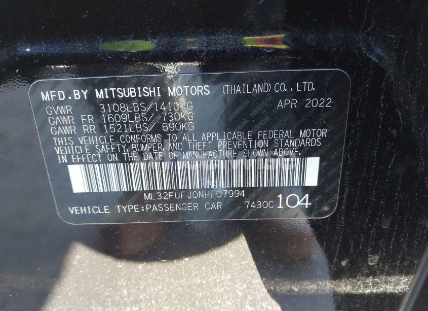 Photo 9 of 2022 Mitsubishi Mirage G4 BLACK EDITION/ES/LE (VIN ML32FUFJ0NHF07994)