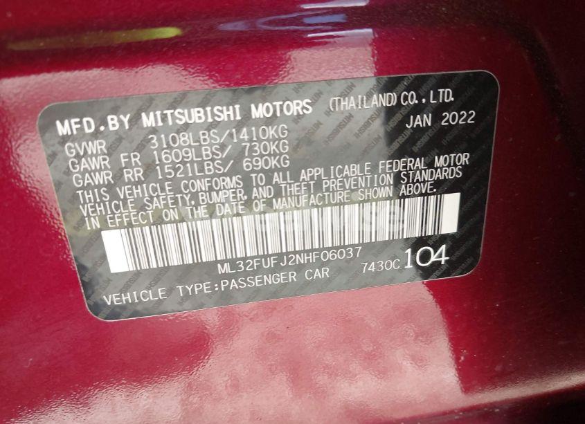 Photo 9 of 2022 Mitsubishi Mirage G4 BLACK EDITION/ES/LE (VIN ML32FUFJ2NHF06037)