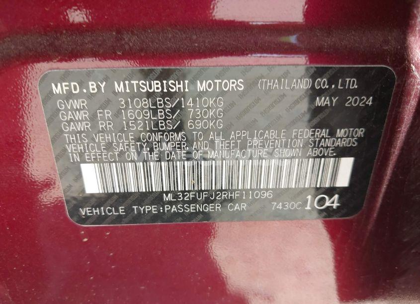 Photo 9 of 2024 Mitsubishi Mirage G4 BLACK EDITION/ES/LE (VIN ML32FUFJ2RHF11096)