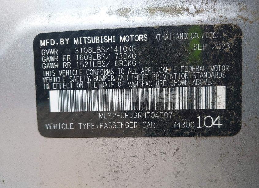 Photo 9 of 2024 Mitsubishi Mirage G4 BLACK EDITION (VIN ML32FUFJ3RHF04707)