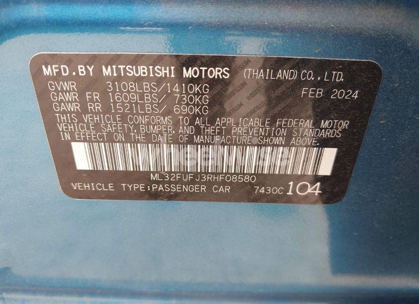 Photo 9 of 2024 Mitsubishi Mirage G4 LE (VIN ML32FUFJ3RHF08580)
