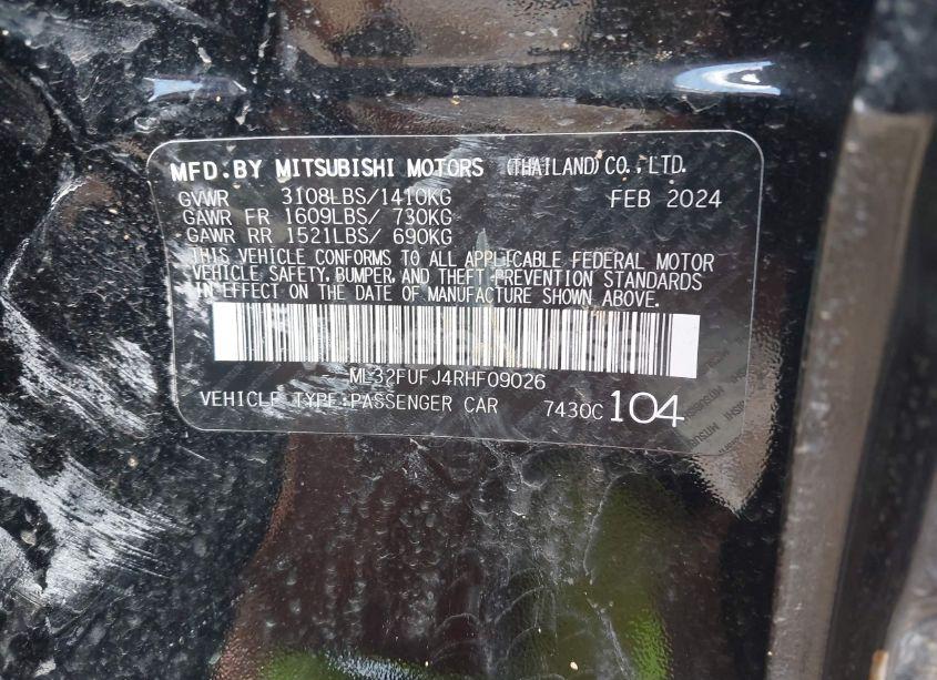 Photo 9 of 2024 Mitsubishi Mirage G4 BLACK EDITION (VIN ML32FUFJ4RHF09026)