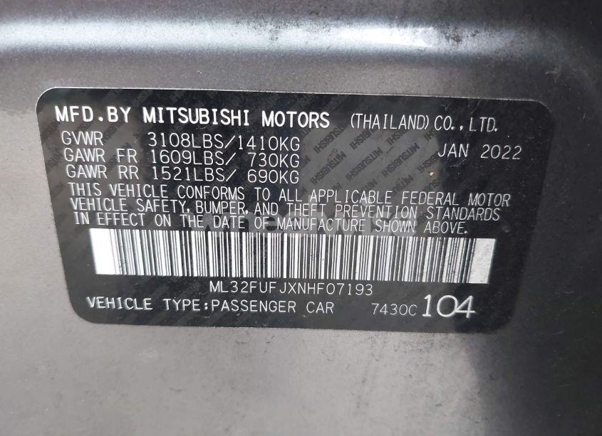 Photo 9 of 2022 Mitsubishi Mirage G4 ES (VIN ML32FUFJXNHF07193)