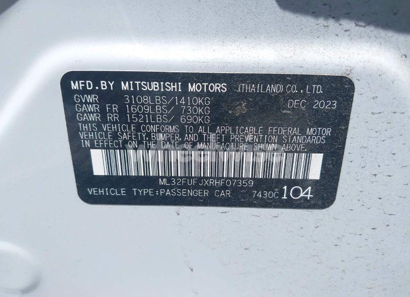 Photo 9 of 2024 Mitsubishi Mirage G4 BLACK EDITION/ES/LE (VIN ML32FUFJXRHF07359)