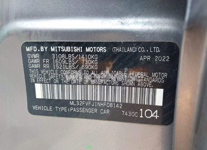 Photo 9 of 2022 Mitsubishi Mirage G4 SE (VIN ML32FVFJ1NHF08142)