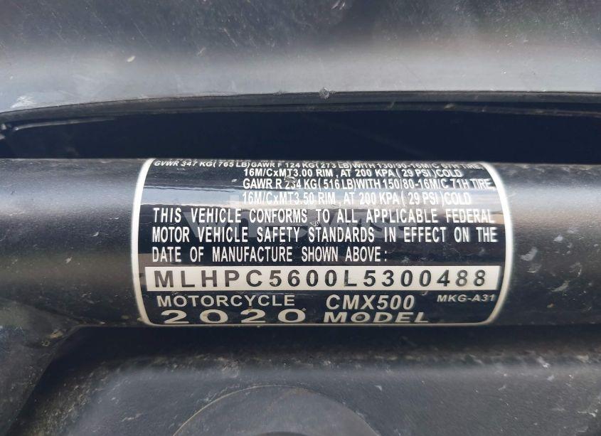 Photo 10 of 2020 Honda Cmx500 (VIN MLHPC5600L5300488)