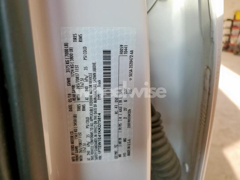 Photo 9 of 2019 FORD F150 SUPERCREW (VIN N1FTEW1E41KKD7581)