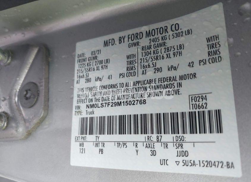 Photo 9 of 2021 Ford Transit CONNECT XLT CARGO VAN (VIN NM0LS7F29M1502768)