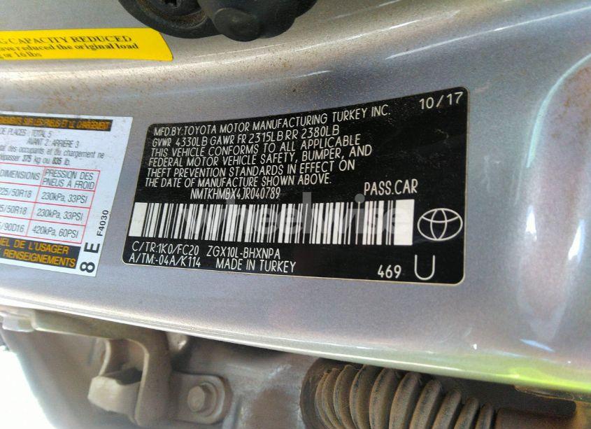 Photo 9 of 2018 Toyota C-hr XLE PREMIUM (VIN NMTKHMBX4JR040789)