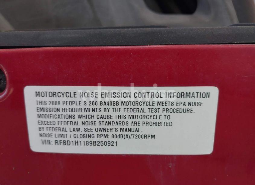 Photo 10 of 2009 Kymco Usa INC PEOPLE S/200 (VIN RFBD1H1189B250921)