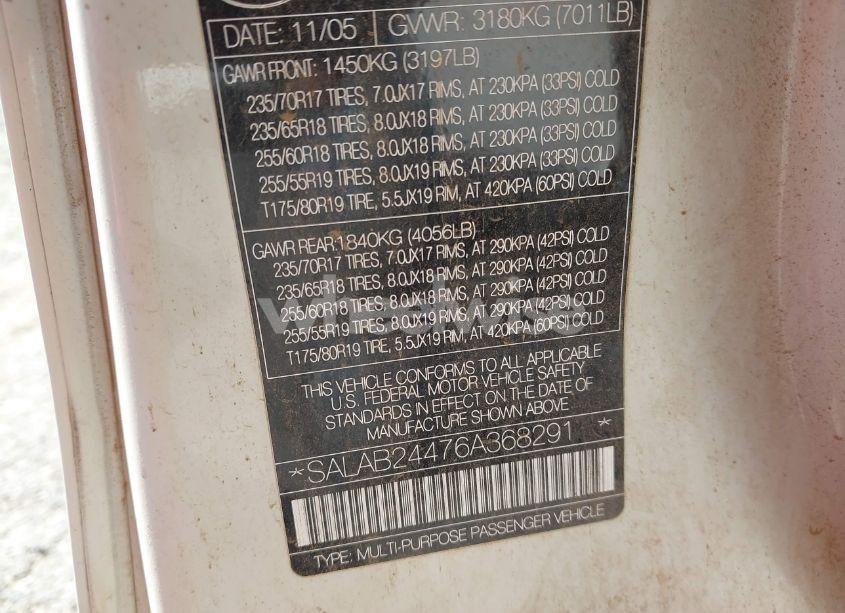 Photo 9 of 2006 Land Rover LR3 V6 (VIN SALAB24476A368291)