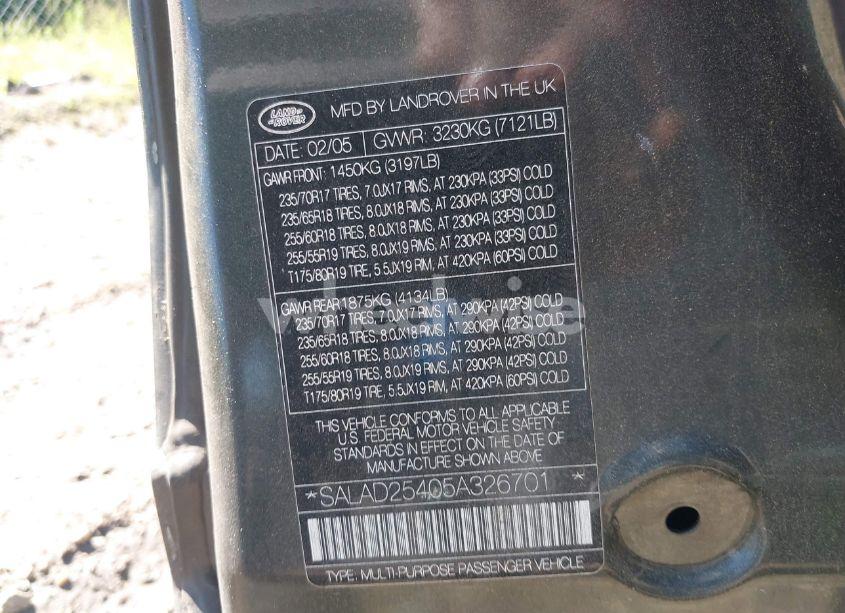 Photo 9 of 2005 Land Rover LR3 SE (VIN SALAD25405A326701)