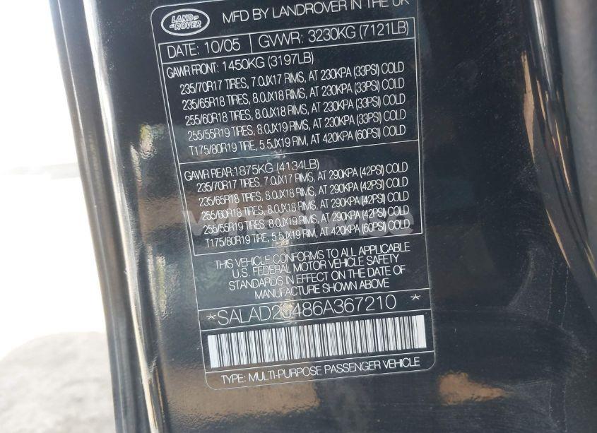 Photo 9 of 2006 Land Rover LR3 V8 SE (VIN SALAD25486A367210)