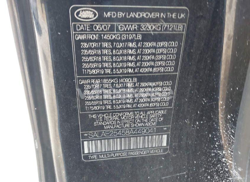 Photo 9 of 2008 Land Rover LR3 V8 SE (VIN SALAE25458A449041)