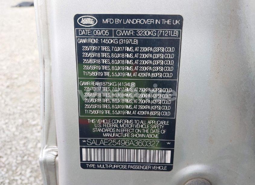 Photo 9 of 2006 Land Rover LR3 V8 SE (VIN SALAE25496A360327)