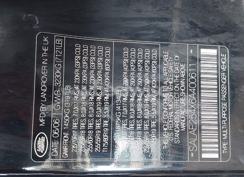 Photo 9 of 2006 Land Rover LR3 V8 SE (VIN SALAE254X6A400611)