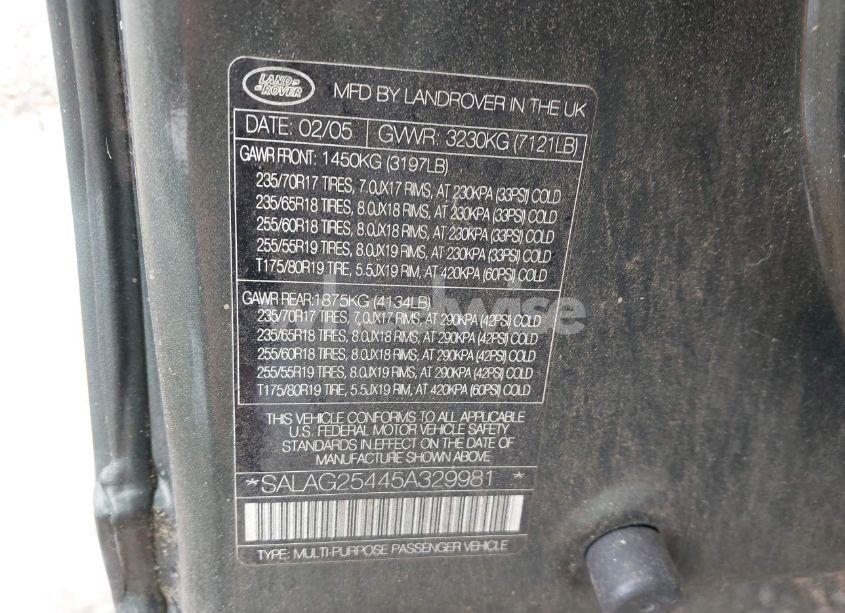 Photo 9 of 2005 Land Rover LR3 HSE (VIN SALAG25445A329981)