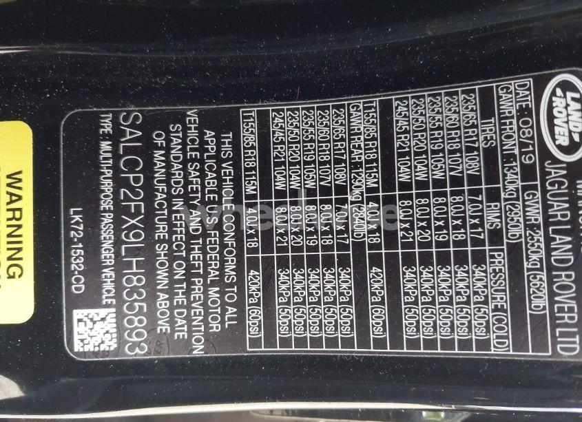 Photo 9 of 2020 Land Rover DISCOVERY SPORT SE (VIN SALCP2FX9LH835893)