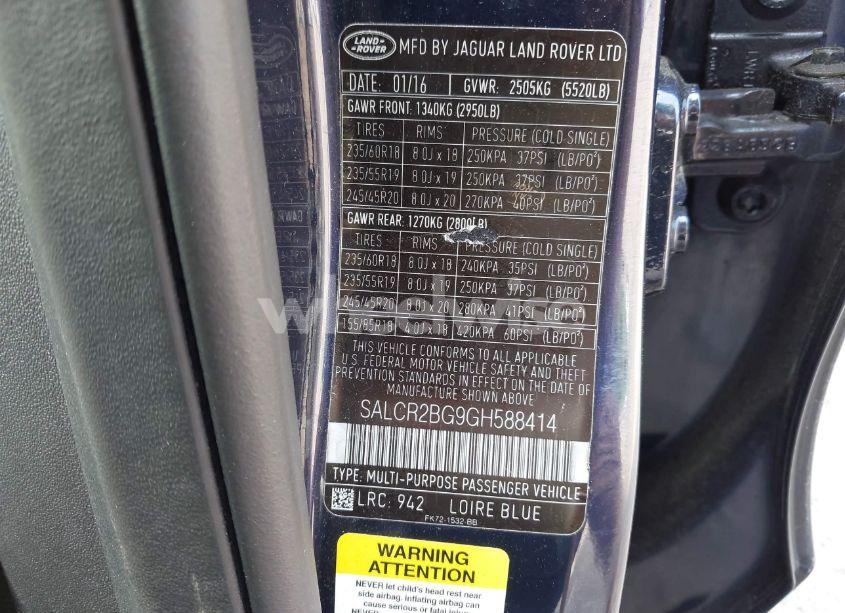 Photo 9 of 2016 Land Rover DISCOVERY SPORT HSE (VIN SALCR2BG9GH588414)