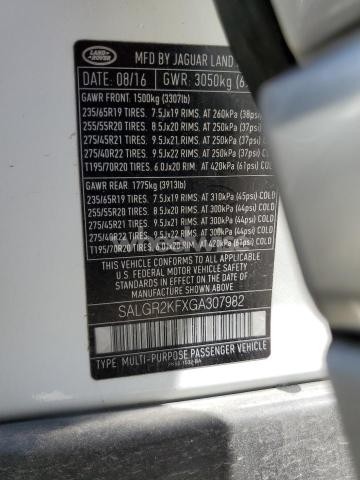 Photo 5 of 2016 LAND ROVER RANGE ROVER (VIN SALGR2KFXGA307982)