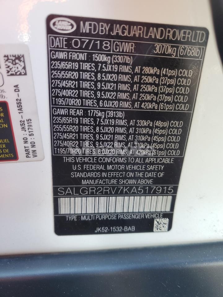 Photo 13 of 2019 LAND ROVER RANGE ROVER (VIN SALGR2RV7KA517915)