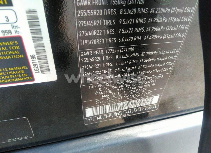 Photo 9 of 2016 Land Rover RANGE ROVER 5.0L V8 SUPERCHARGED (VIN SALGS2EF3GA297196)