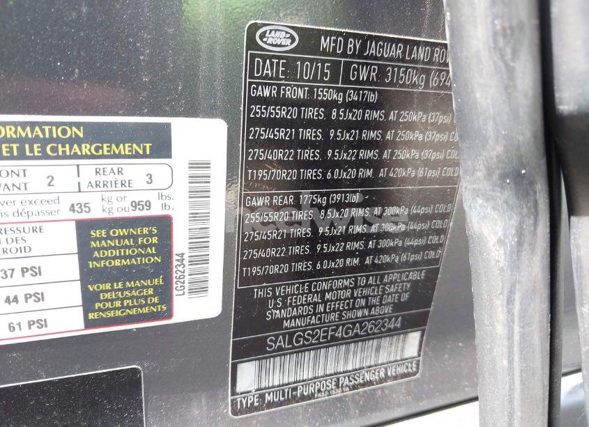 Photo 9 of 2016 Land Rover RANGE ROVER 5.0L V8 SUPERCHARGED (VIN SALGS2EF4GA262344)