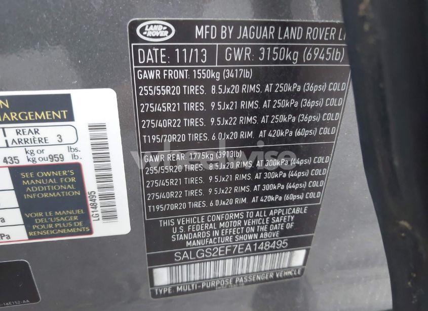 Photo 9 of 2014 Land Rover RANGE ROVER 5.0L V8 SUPERCHARGED/5.0L V8 SUPERCHARGED EBONY EDITION (VIN SALGS2EF7EA148495)