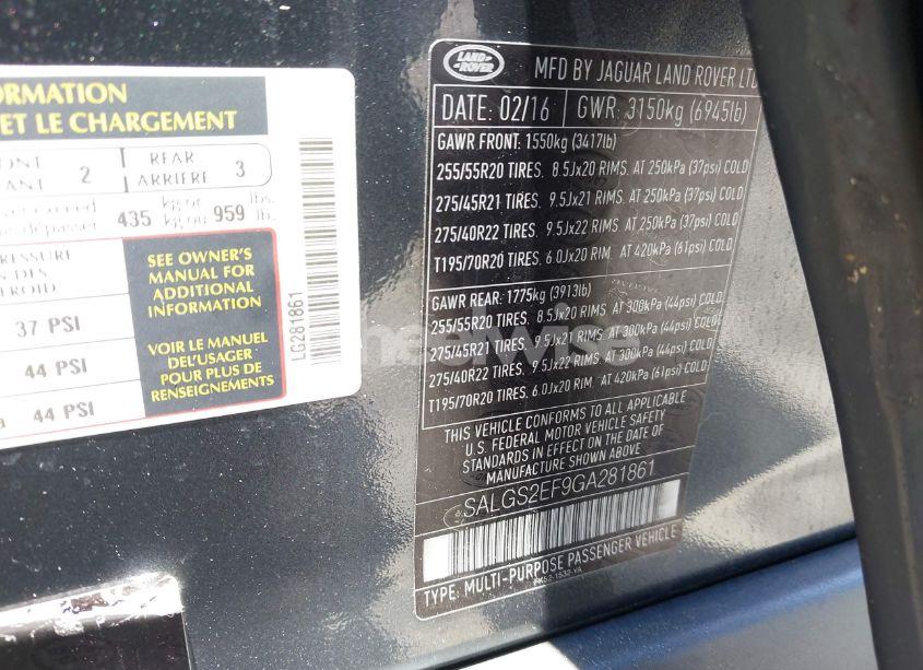 Photo 9 of 2016 Land Rover RANGE ROVER 5.0L V8 SUPERCHARGED (VIN SALGS2EF9GA281861)