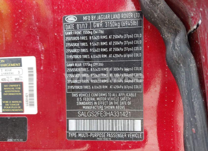 Photo 9 of 2017 Land Rover RANGE ROVER 5.0L V8 SUPERCHARGED (VIN SALGS2FE3HA331421)