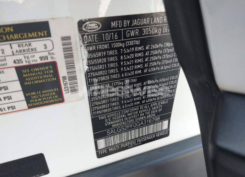 Photo 9 of 2016 Land Rover RANGE ROVER 3.0L V6 SUPERCHARGED HSE (VIN SALGS2PF0GA316798)