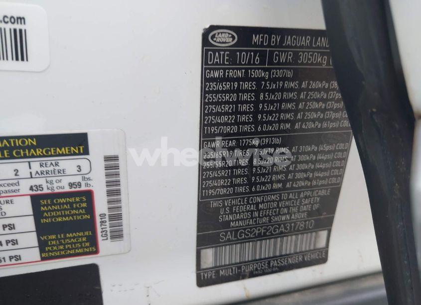 Photo 9 of 2016 Land Rover RANGE ROVER 3.0L V6 SUPERCHARGED HSE (VIN SALGS2PF2GA317810)