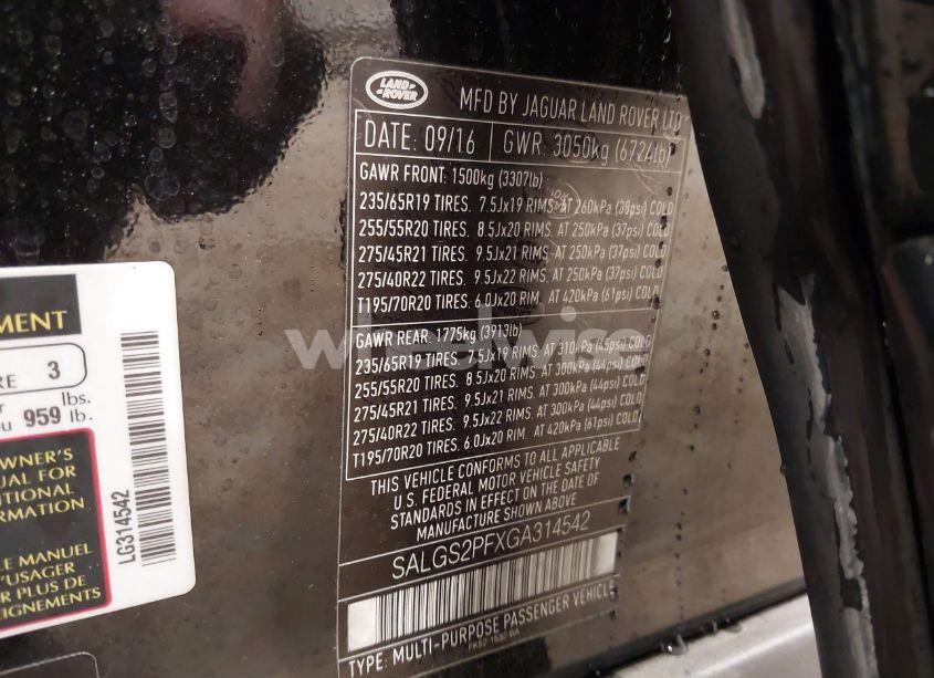 Photo 9 of 2016 Land Rover RANGE ROVER 3.0L V6 SUPERCHARGED HSE (VIN SALGS2PFXGA314542)