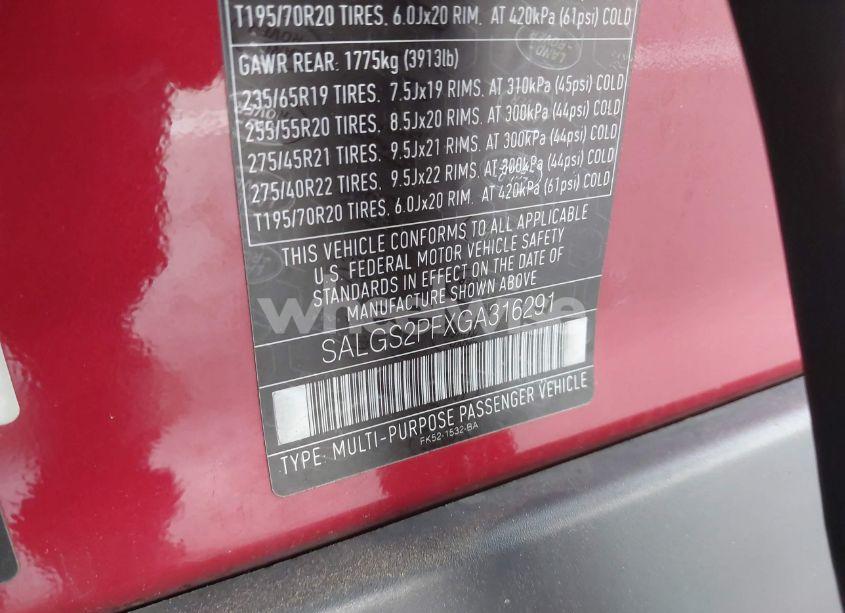 Photo 9 of 2016 Land Rover RANGE ROVER 3.0L V6 SUPERCHARGED HSE (VIN SALGS2PFXGA316291)