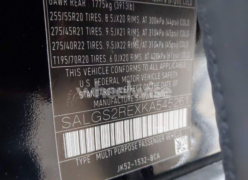 Photo 9 of 2019 Land Rover RANGE ROVER 5.0L V8 SUPERCHARGED (VIN SALGS2REXKA545261)