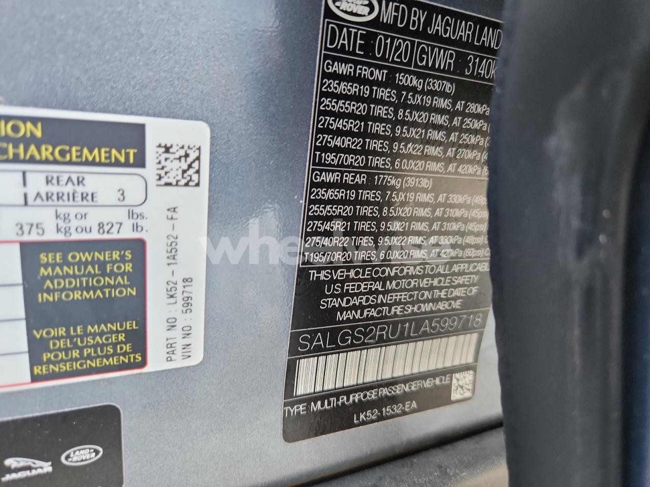 Photo 13 of 2020 LAND ROVER RANGE ROVER HSE (VIN SALGS2RU1LA599718)