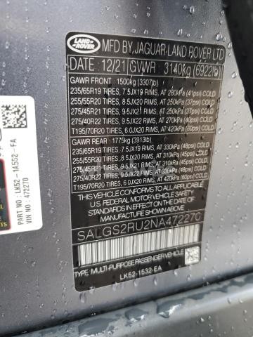 Photo 11 of 2022 LAND ROVER RANGE ROVER HSE WESTMINSTER EDITION (VIN SALGS2RU2NA472270)