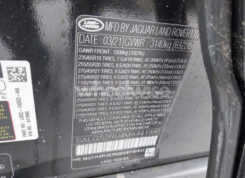 Photo 9 of 2021 Land Rover RANGE ROVER WESTMINSTER (VIN SALGS2RU4MA441990)